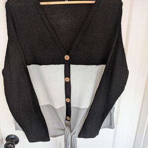 Black and Gray Button-Up Women's Sweater